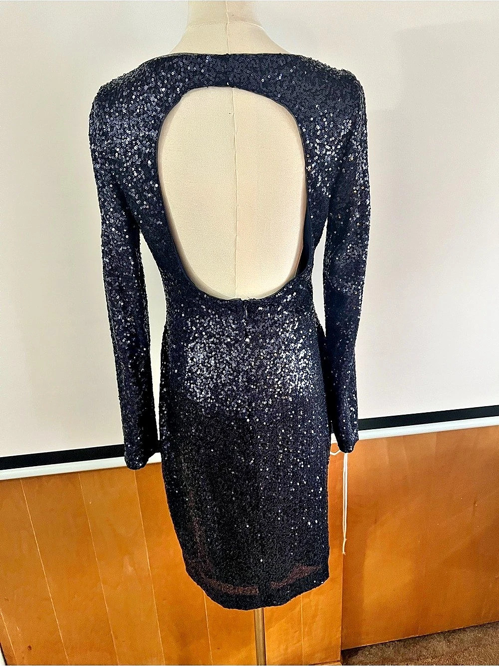 Ralph Lauren Blue Sequin Open Back Mini Bodycon Old Money Dress Like New Size 6